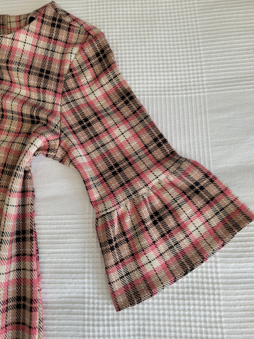 🍂 Twik Simons Pink Plaid Bell Sleeve Shift Dress Size L - EUC - Picture 6 of 11